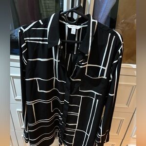 Nine West Black and White Button Down Shirt with Notched Collar
